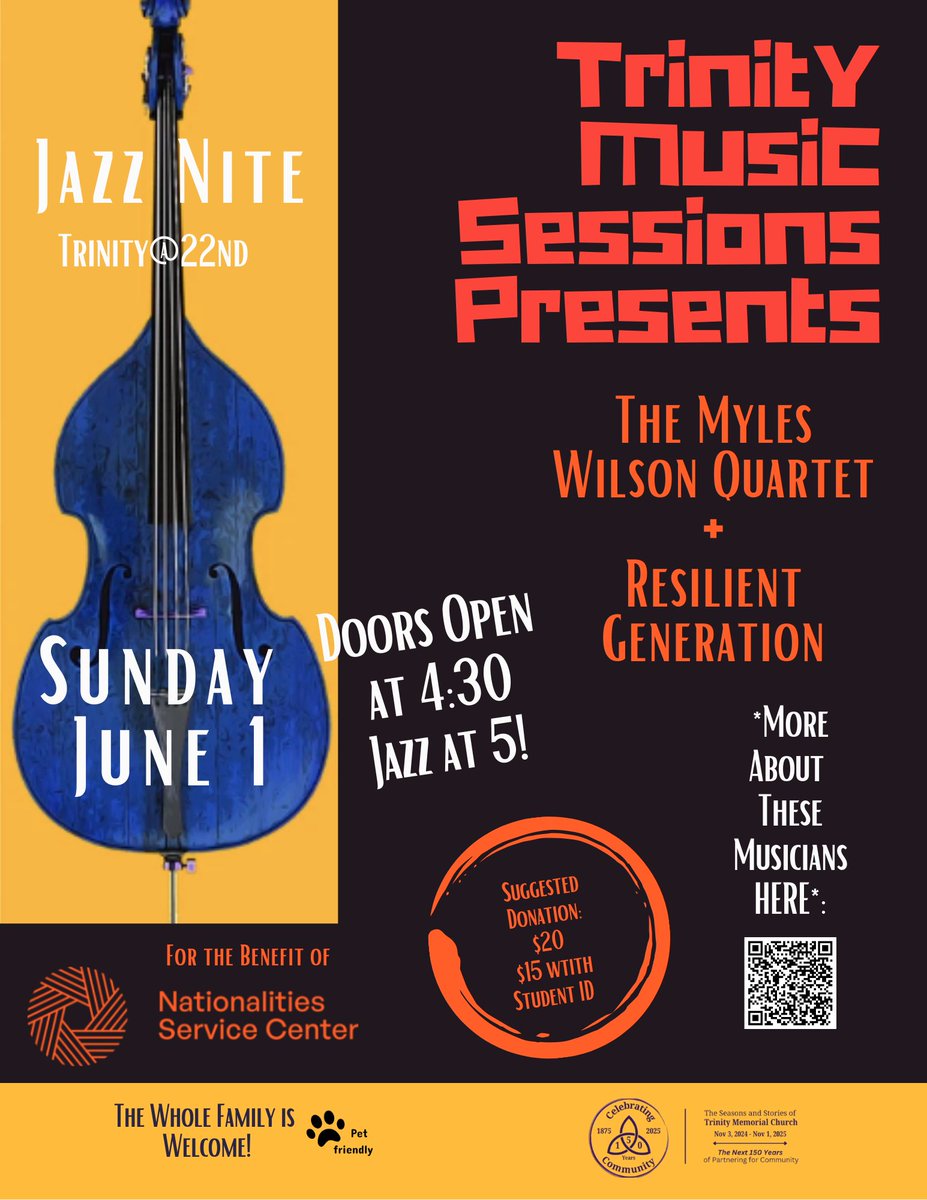 On June 1st, Trinity Music Sessions presents The Myles Wilson Quartet and Resilient Generation at Trinity@22nd. The musicians have chosen to donate all show proceeds to NSC so that the organization can continue to #StandWithImmigrants, as we have for over 100 years.