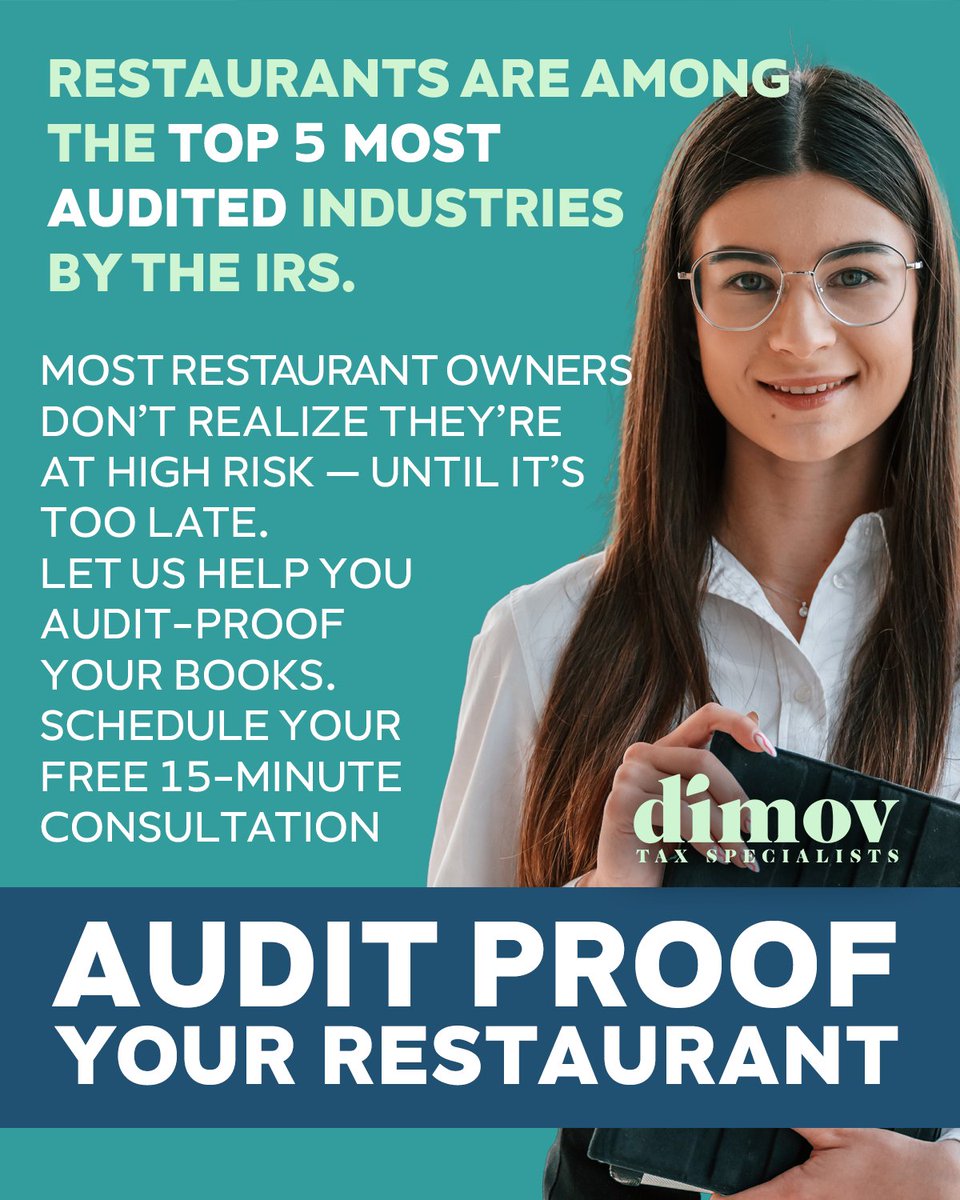 GeorgeDimovCPA's tweet image. Restaurants are a top target for IRS audits—don’t let an unexpected letter ruin your peace of mind. We help businesses stay compliant, avoid costly mistakes, and sleep better at night. Is your restaurant audit-ready?

#IRSAudit #RestaurantTax #TaxCompliance #PeaceOfMind