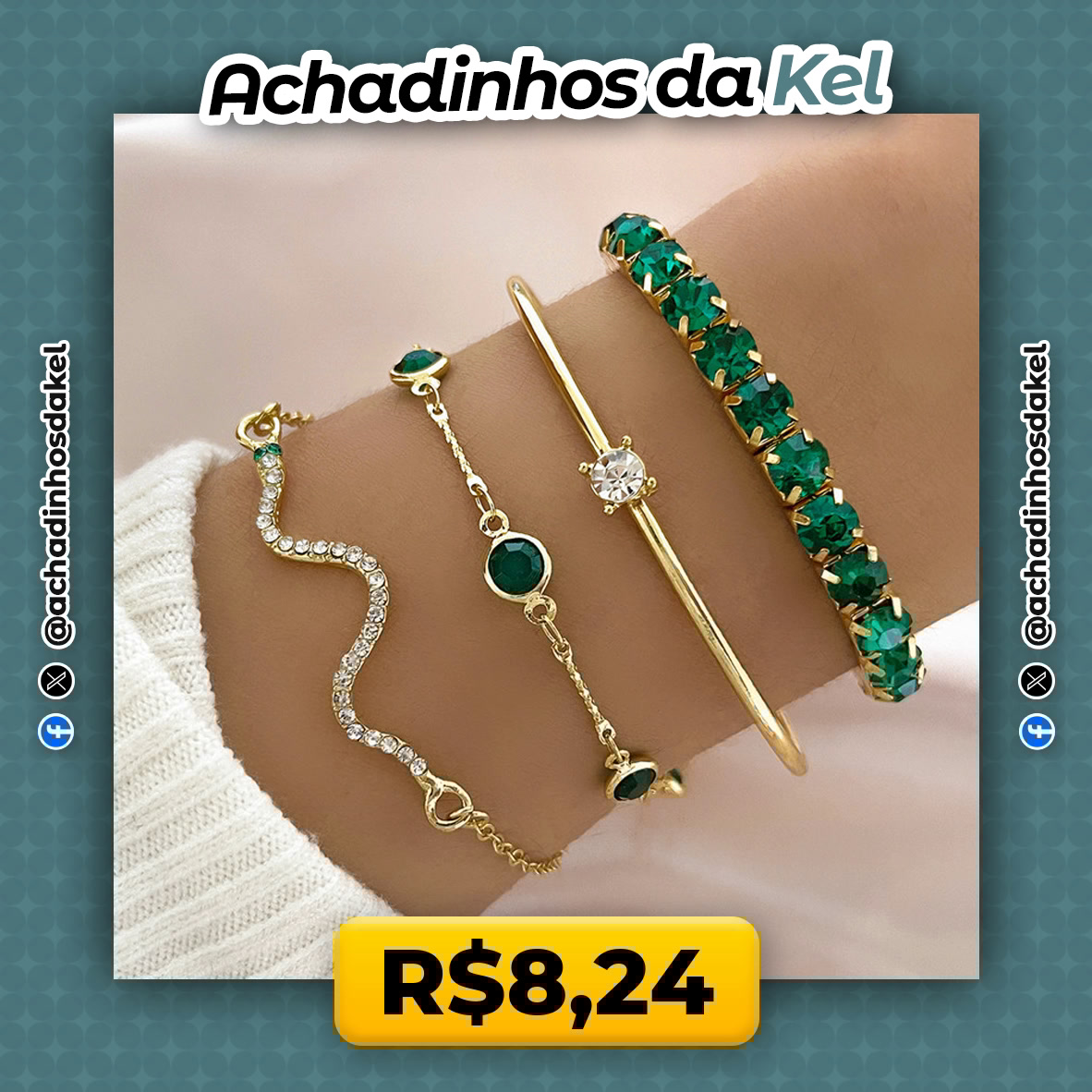 achadinhosdakel's tweet image. LOOK PODEROSO! 🐍✨

🐍 4 Pulseiras Cobra Strass Verde
💸 R$8,24

👉 s.shopee.com.br/9KVIRiak0h

#Acessórios #ModaFeminina #Pulseirismo