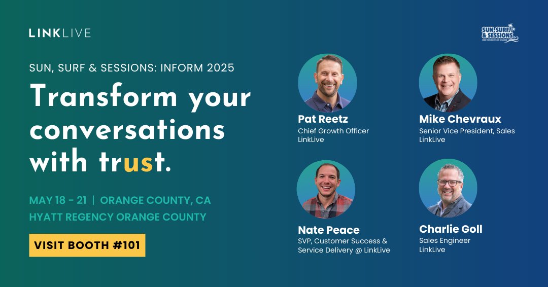 ☀️ It’s the final day at Inform 2025: Sun, Surf &amp; Sessions — and your last chance to stop by the LinkLive booth #101!

💬 Don’t leave without seeing a demo of LinkLive's Voice IVA and Agent CoPilot in action — built to elevate your customer experience and empower your agents.