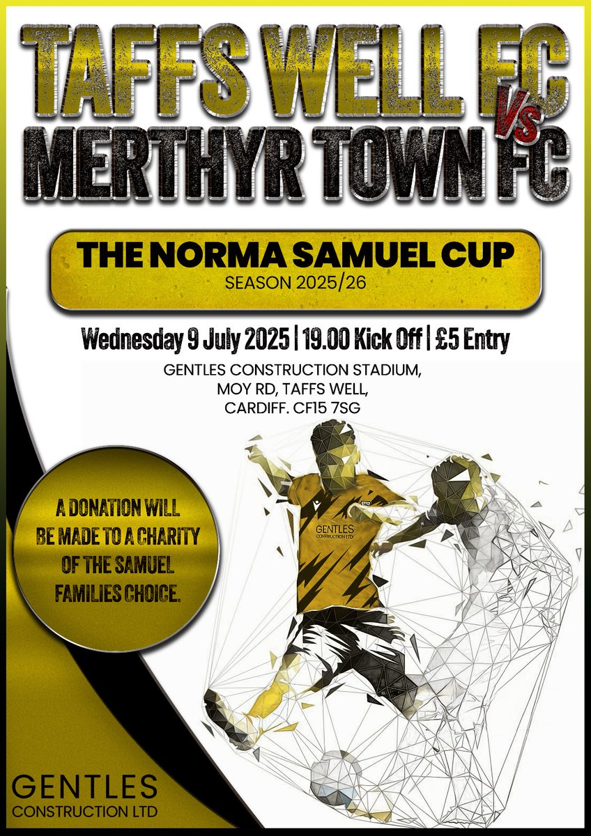 Taffs Well FC (@taffswellfc) on Twitter photo **Pre Season Friendly **
Coming to Gentle Construction Stadium on 9th July will be our good friends Southern League Champions South <a href="/MerthyrTownFC/">The Martyrs</a> for the Norma Samuel Cup.
Will be another great night down the ground. **Pre Season Friendly **
Coming to Gentle Construction Stadium on 9th July will be our good friends Southern League Champions South <a href="/MerthyrTownFC/">The Martyrs</a> for the Norma Samuel Cup.
Will be another great night down the ground.