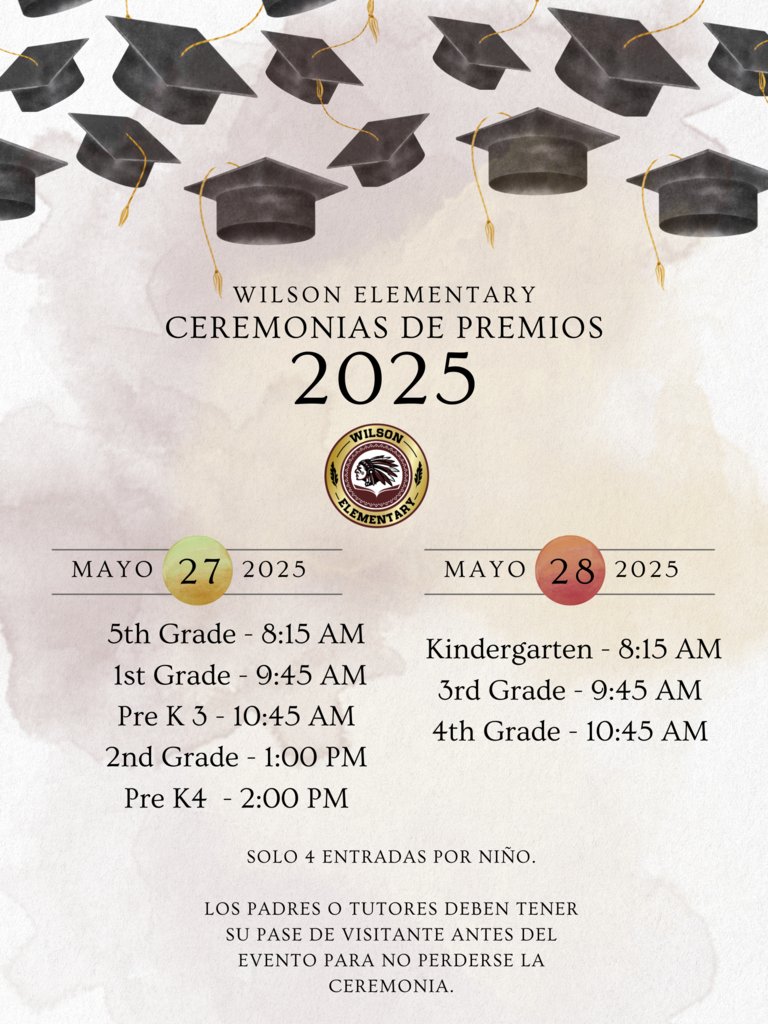 Our Award Ceremonies will be taking place next week.  Please check the date and time for your child, and be sure to get your visitors pass before that day!  We look forward to celebrating with you!