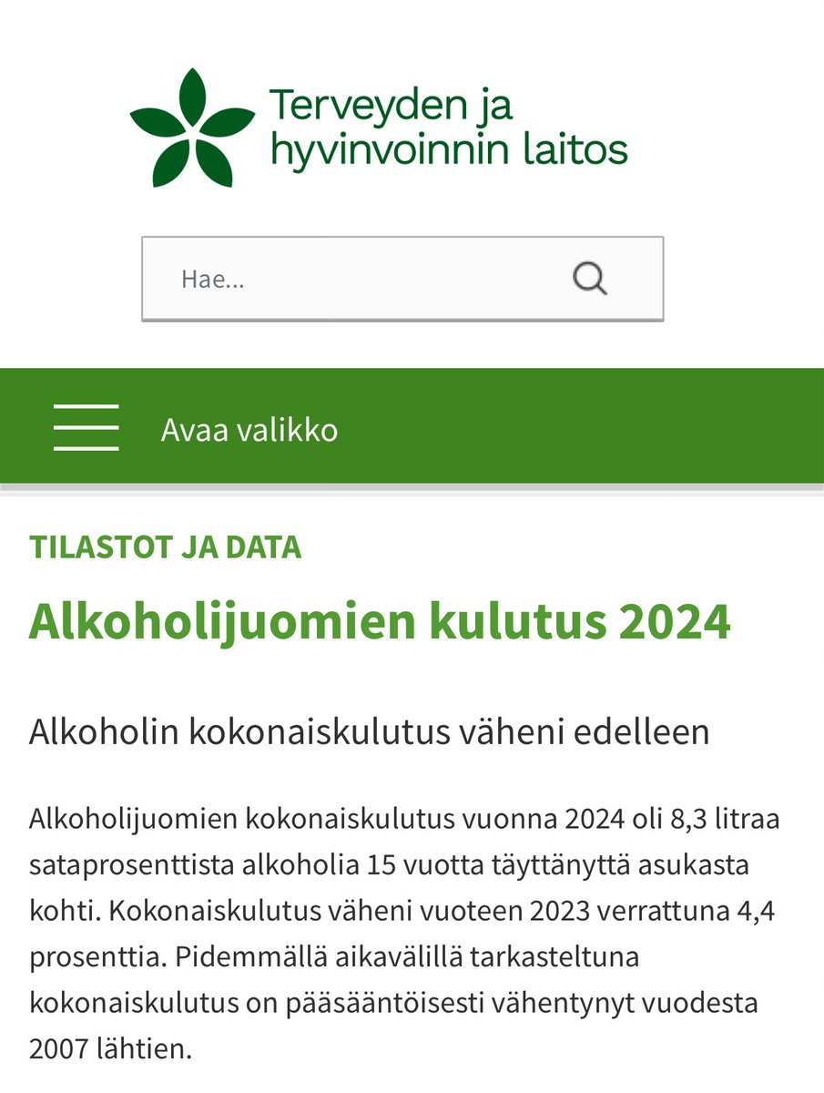 Iloisia uutisia!

Alkoholin kokonaiskulutus laski viime vuonna -4,4%

Tämä siis vaikka vahvempien juomien (max. 8%) vähittäismyyntiä laajennettiin kauppoihin.

Tälläkin kertaa alkoholitutkijoiden ja -kansalaisjärjestöjen lobby oli väärässä.

Vapautetaan kaikki viinit seuraavaksi.