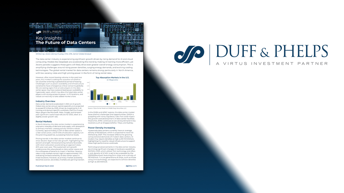 Have private players in the data center space overpromised power  availability? Learn how listed real estate managers could capture  additional market share. Read more from Virtus investment manager  @DuffandPhelpsIM - https://t.co/AFDnEgx3Qr