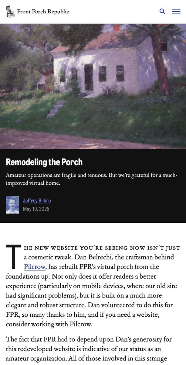 I really enjoyed redesigning the <a href="/FrontPorchRepub/">Front Porch Republic</a> site! Do check it out.