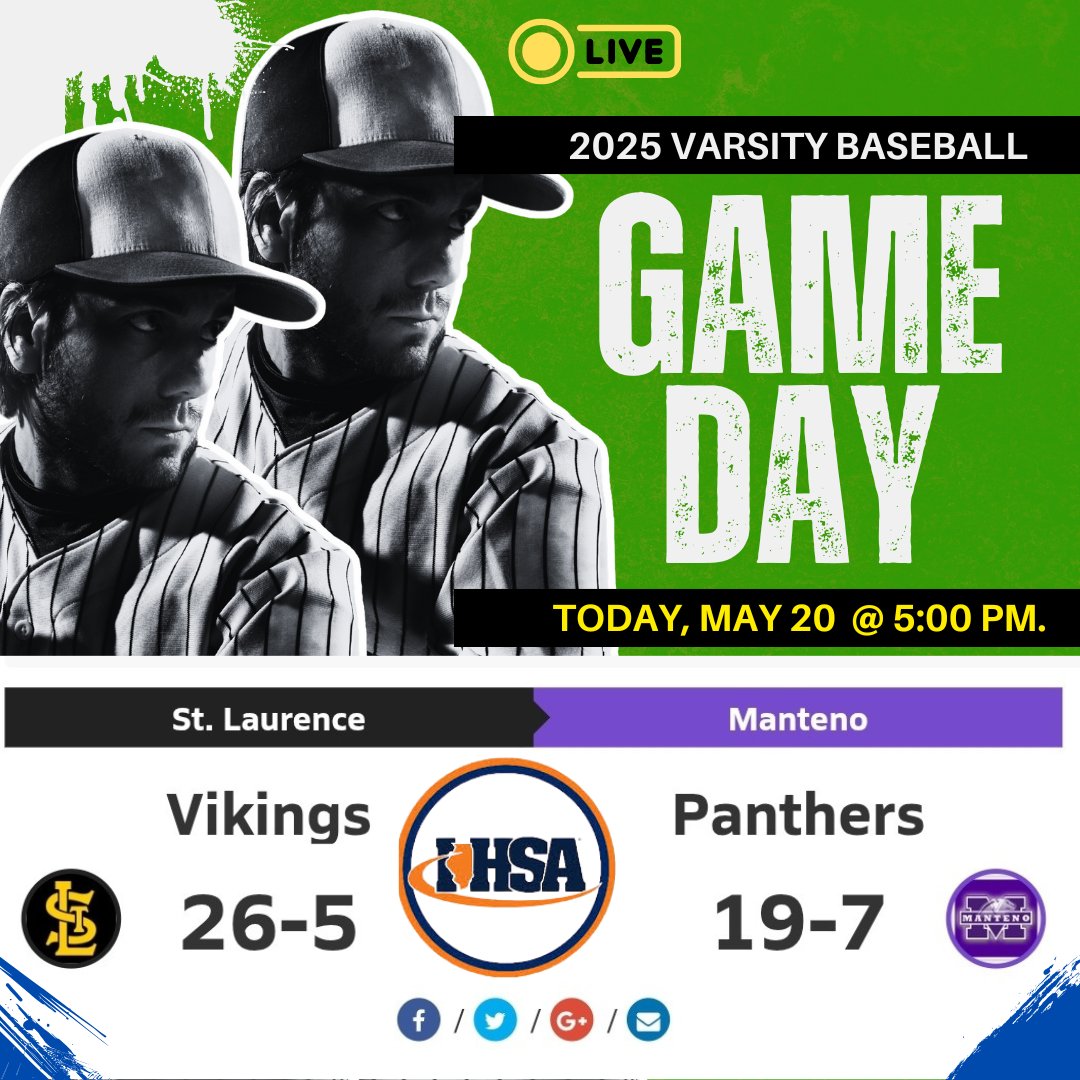IHSA UPDATES (@ihsa_updates) on Twitter photo ๐ฅBASEBALL GAMEDAY๐ฅ
โพ๏ธ St. Laurence ๐๏ธ Manteno
๐บ Live: livestream.highschoolsports.live
๐ May 20, 2025
โฐ๏ธ 5p.
<a href="/MantenoStrength/">Manteno HS Strength & Performance Dept.</a> <a href="/CooperMonk1/">Cooper Monk</a> <a href="/canfield_nolan/">Nolan Canfield 2025</a> <a href="/MHSBaseballV/">Manteno High School Varsity Baseball</a> <a href="/STL_Athletics/">Viking Athletics</a> <a href="/stl_coachpete12/">stlplotus12</a> <a href="/StLaurenceVikes/">St. Laurence HS</a> <a href="/aadden23/">Aadden Guerrero</a> <a href="/therealsamchin/">Samuel Chin</a> <a href="/stlbaseball1/">St. Laurence Baseball</a> <a href="/deimeke03/">Jeff Deimeke</a> ๐ฅBASEBALL GAMEDAY๐ฅ
โพ๏ธ St. Laurence ๐๏ธ Manteno
๐บ Live: livestream.highschoolsports.live
๐ May 20, 2025
โฐ๏ธ 5p.
<a href="/MantenoStrength/">Manteno HS Strength & Performance Dept.</a> <a href="/CooperMonk1/">Cooper Monk</a> <a href="/canfield_nolan/">Nolan Canfield 2025</a> <a href="/MHSBaseballV/">Manteno High School Varsity Baseball</a> <a href="/STL_Athletics/">Viking Athletics</a> <a href="/stl_coachpete12/">stlplotus12</a> <a href="/StLaurenceVikes/">St. Laurence HS</a> <a href="/aadden23/">Aadden Guerrero</a> <a href="/therealsamchin/">Samuel Chin</a> <a href="/stlbaseball1/">St. Laurence Baseball</a> <a href="/deimeke03/">Jeff Deimeke</a>