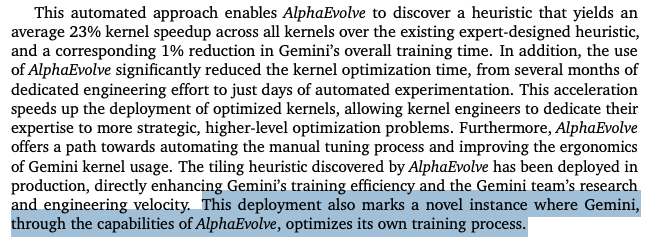 ControlAI's tweet image. AIs are improving AIs.

Google are using an evolutionary approach to get AIs to improve datacenters, AI hardware, and even the training of their own underlying models.

"a novel instance where Gemini, through the capabilities of AlphaEvolve, optimizes its own training process."…