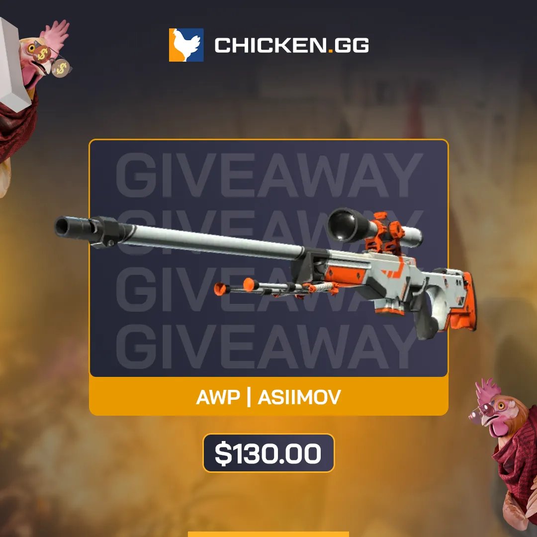 chickendotgg's tweet image. giving away an AWP | Asiimov | Well-Worn… cuz why not?

wanna win it? do your chicken duty:

🔁 +💛
💭 drop your chickengg username
✍️ tag a chicken below