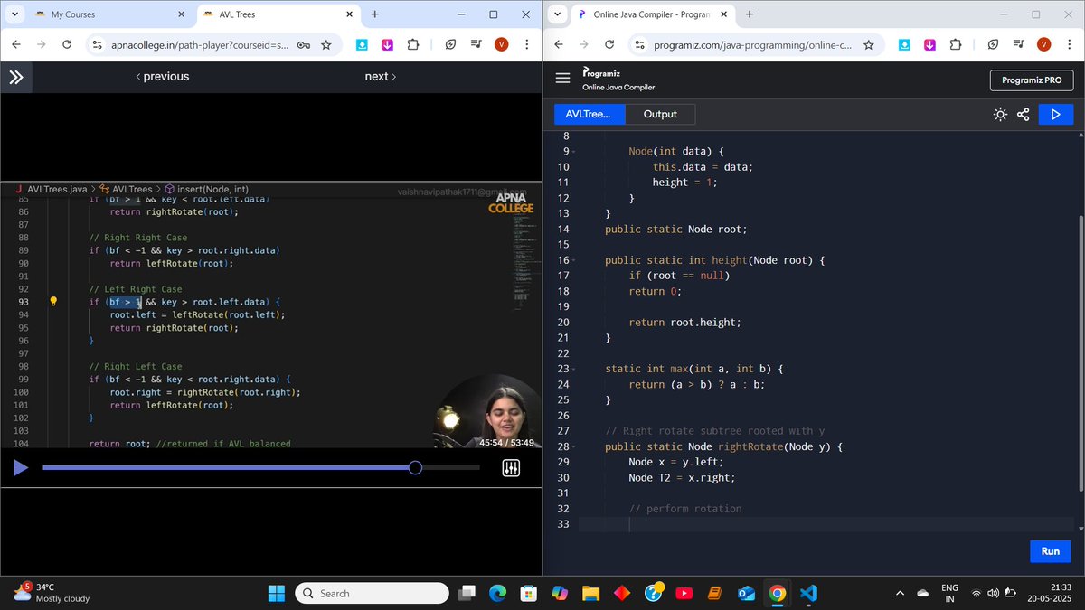 VaishnaviP17170's tweet image. DAY35 #100daysofcoding
#AVLTREES #BINARYSEARCHTREES
@ApnacollegeX @AmanDhattarwal @ShradhaKhapra_
I practiced question like sorted array to balanced BST, convert BST to balanced BST, .......