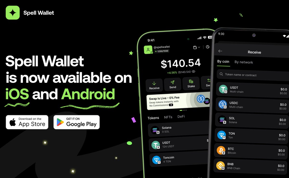 🔥 Spell Wallet is now on Mobile! 🔥

Receive, send, stake, swap — now fully available on mobile!

🍏 Download on iOS: apps.apple.com/ua/app/spell-w…
👾 Download on Android: play.google.com/store/apps/det…

Exclusive missions coming soon. Turn on notifications to earn first! 💰