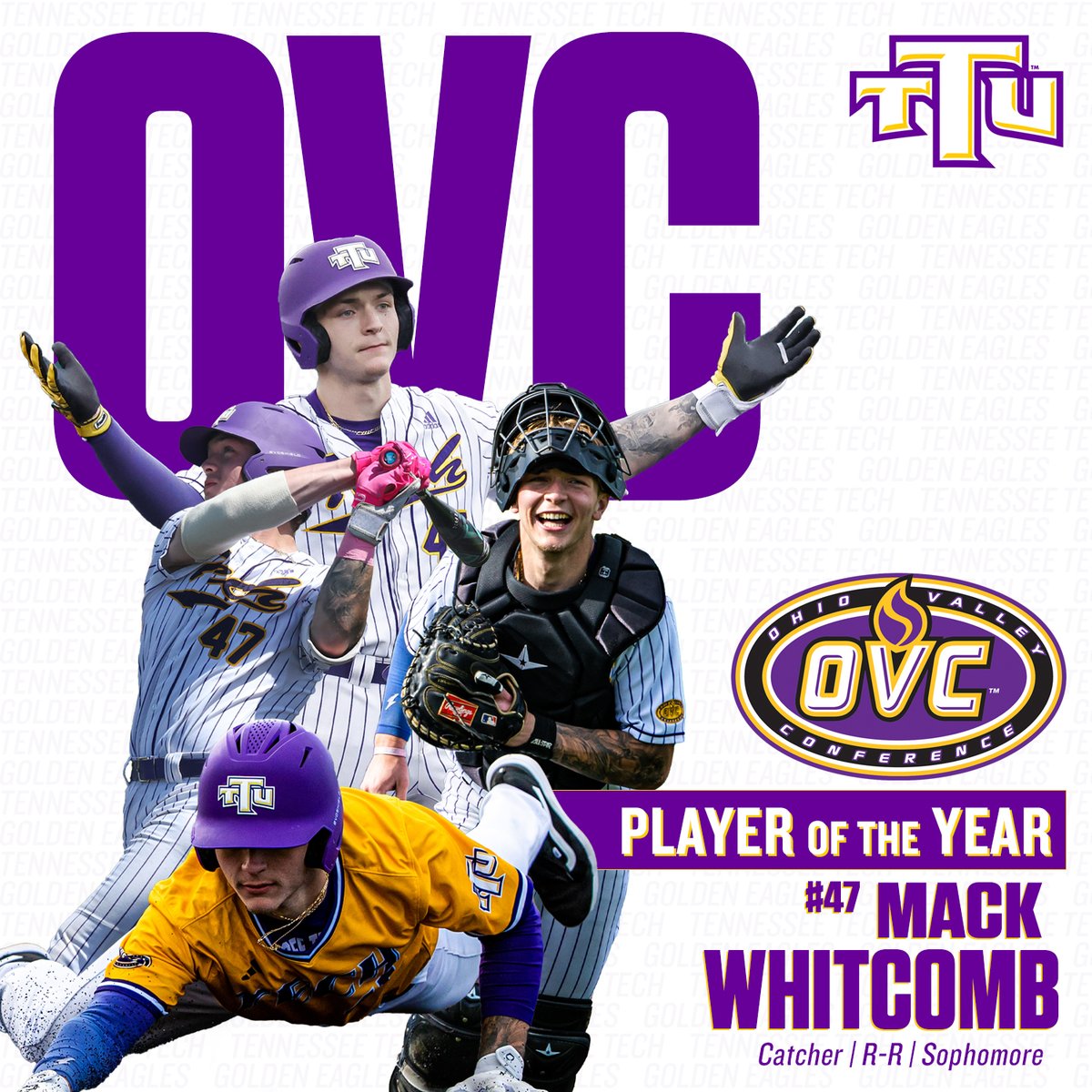 Tennessee Tech โพ๏ธโพ๏ธ (@tntech_baseball) on Twitter photo Your <a href="/OVCSports/">Ohio Valley Conference</a> Player of the Year is....
MACK WHITCOMB!!!
Congrats to our backstop for becoming the 5th Golden Eagle to take home the honor & 1st since 3x winner Kevin Strohschein!
Whitcomb ranked top-3 in the OVC in AVG, OB%, SLG%, OPS, HR, RBI, H & R!
#WingsUp #OVCit Your <a href="/OVCSports/">Ohio Valley Conference</a> Player of the Year is....
MACK WHITCOMB!!!
Congrats to our backstop for becoming the 5th Golden Eagle to take home the honor & 1st since 3x winner Kevin Strohschein!
Whitcomb ranked top-3 in the OVC in AVG, OB%, SLG%, OPS, HR, RBI, H & R!
#WingsUp #OVCit