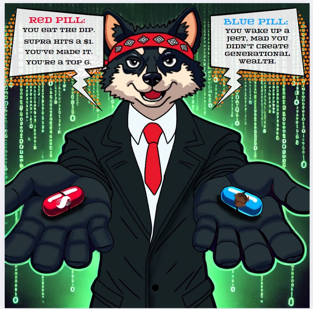 SupraRezDawgz's tweet image. GM everyone 

Red pill or blue pill?

One builds wealth.
The other complains about it.

$DAWGZ ain’t just a token, it’s a choice.

Choose wisely.