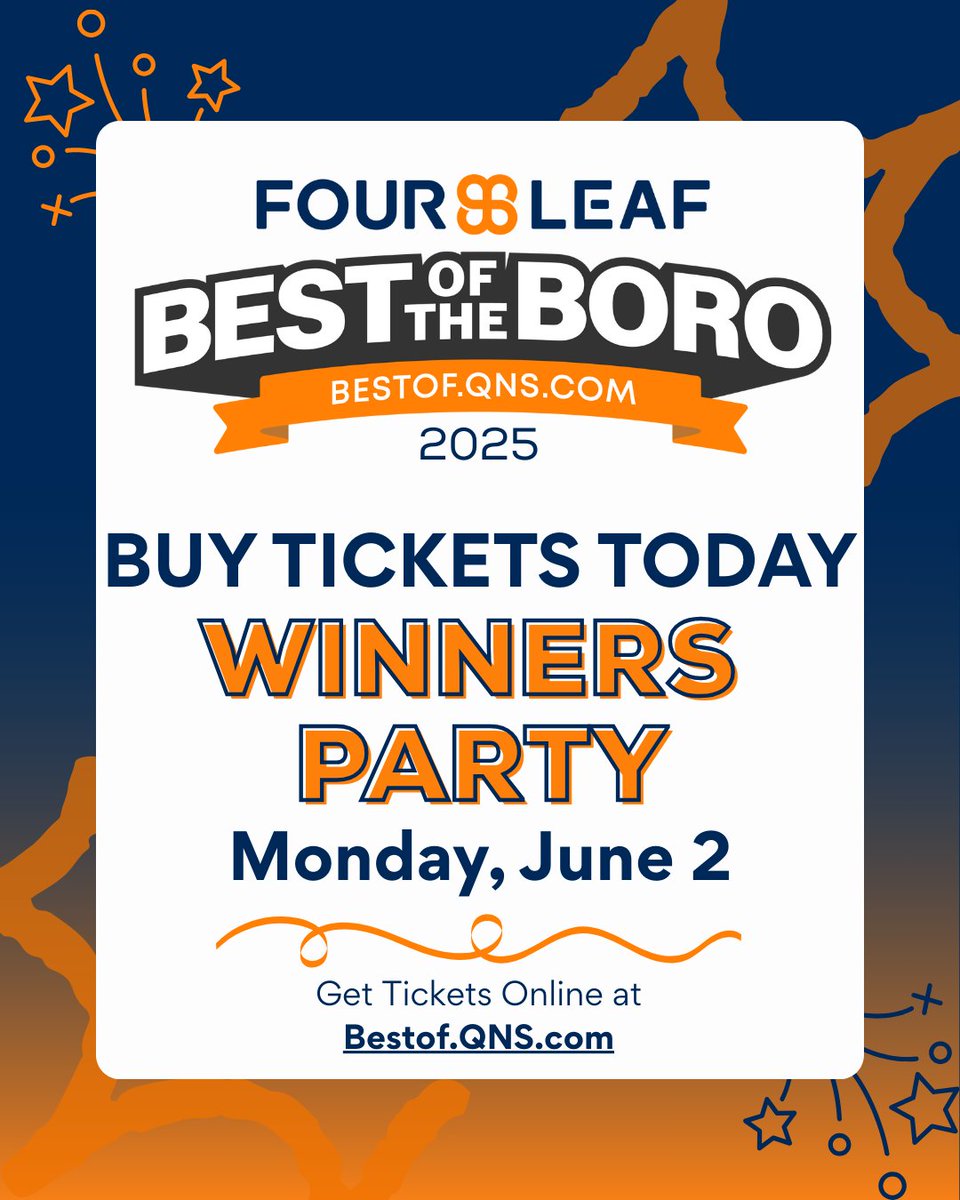 Did you purchase tickets to the 2025 FourLeaf Best of the Boro Winners Party on June 2nd? 🏆

This is an exclusive, invitation-only celebration that brings the best together.

TO PURCHASE TICKETS:
bestof.qns.com/product/winner…

Tickets are not available at the door and will sell out.