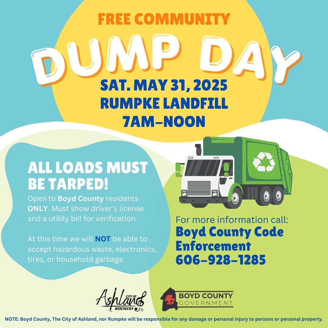 Reminder 🚨 
Spring Dump Day is right around the corner. If possible, please bag or box your items—unless they’re too large to do so. This will help everything run more smoothly and efficiently. Thank you for your help in making everything go as quickly as possible!