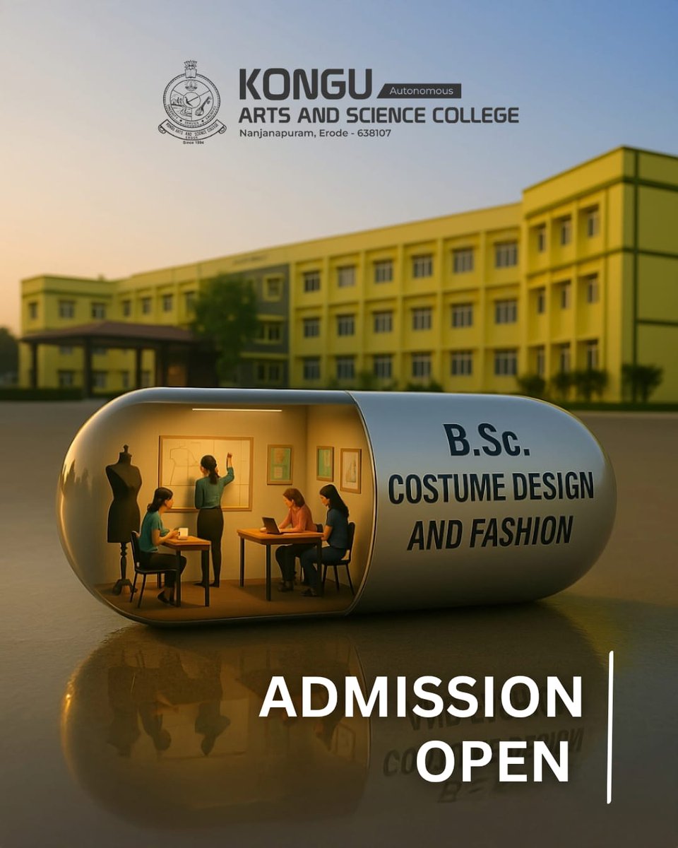 KonguArtsErode's tweet photo. Admissions Open!
Fuel your future with focused learning at Kongu Arts and Science College.
Every capsule of knowledge leads to success. Be part of the #CapsuleTrend today!
#KASC #Admissions2025 #StudySmart #CollegeLife #FutureReady https://t.co/UpksTWb2k3