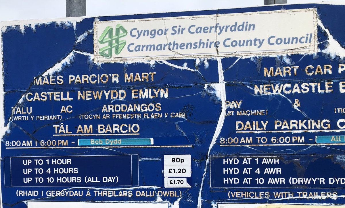 Parking in <a href="/CeredigionCC/">Ceredigion Council</a> car parks in Cardigan town for 2 hours - £4

Parking at Mart car park in Newcastle Emlyn for 10 hours - £1.70

How come?