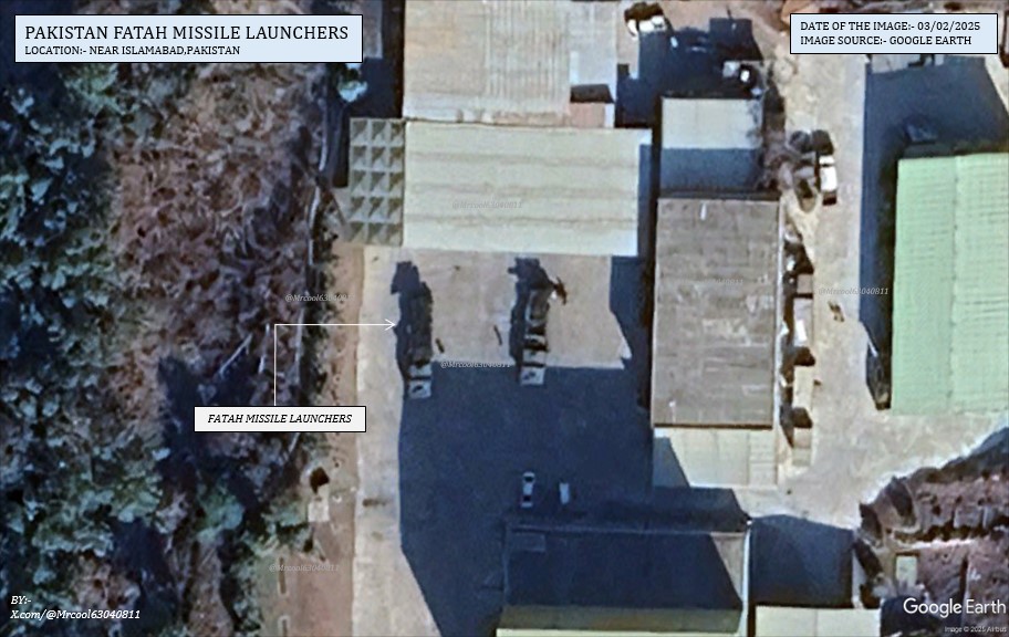 Satellite imagery of Fatah missile launchers at a manufacturing facility near Islamabad, Pakistan.
Fatah missiles are a family of long-range guided rockets, which were used by Pakistan military to target Indian military installations on 9-10 May 25.