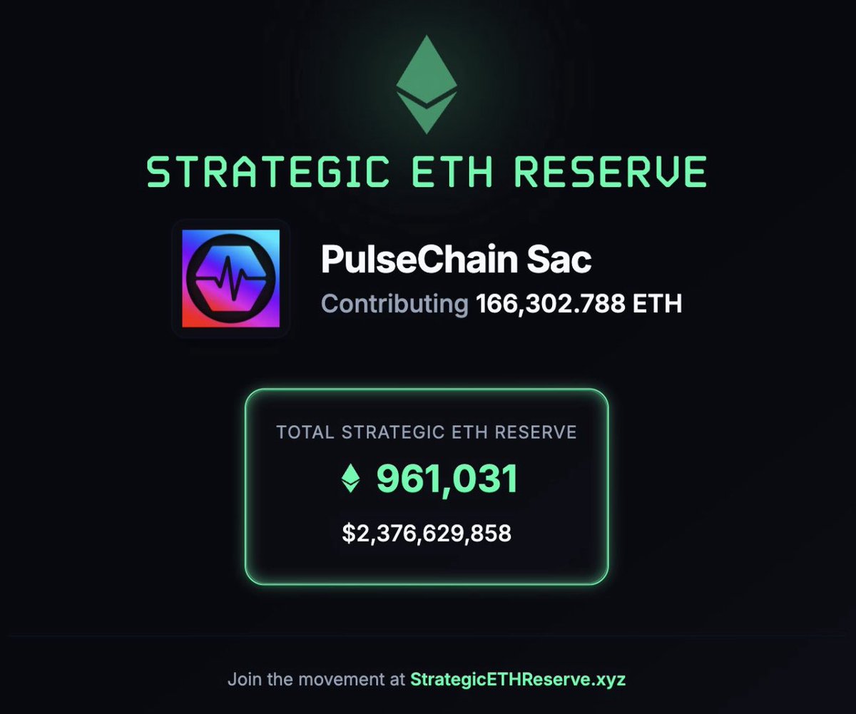 The Strategic ETH Reserve just welcomed PulseChain