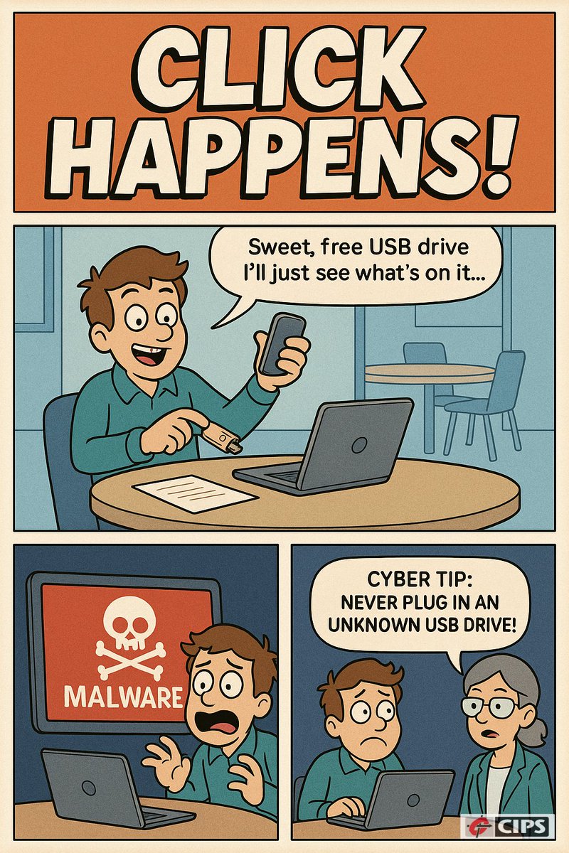 Ever find a "free" USB drive and feel tempted to see what's inside? Think twice before you plug it in! 🚫

🛡️ Cyber Tip: NEVER plug in an unknown USB drive. It could compromise your data and your organization.

✅ Stay safe. Stay smart. Stay cyber aware.

#Tech #TechTips