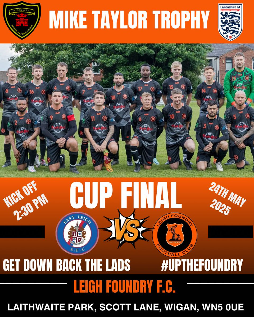 Leigh Foundry F.C. (@leighfoundryfc) on Twitter photo 1st of 2 Finals coming up
This Saturday we face off against local rivals Eastleigh in the Mike Taylor Trophy
Had some belting scraps this season wi these lads so Saturday will be no different
We're in for a cracker 🔥
<a href="/WiganAmyLeague/">The Dave Orrell Wigan & District Amateur League</a>
#UTF
#Leythers
🔶️⬛️ 1st of 2 Finals coming up
This Saturday we face off against local rivals Eastleigh in the Mike Taylor Trophy
Had some belting scraps this season wi these lads so Saturday will be no different
We're in for a cracker 🔥
<a href="/WiganAmyLeague/">The Dave Orrell Wigan & District Amateur League</a>
#UTF
#Leythers
🔶️⬛️