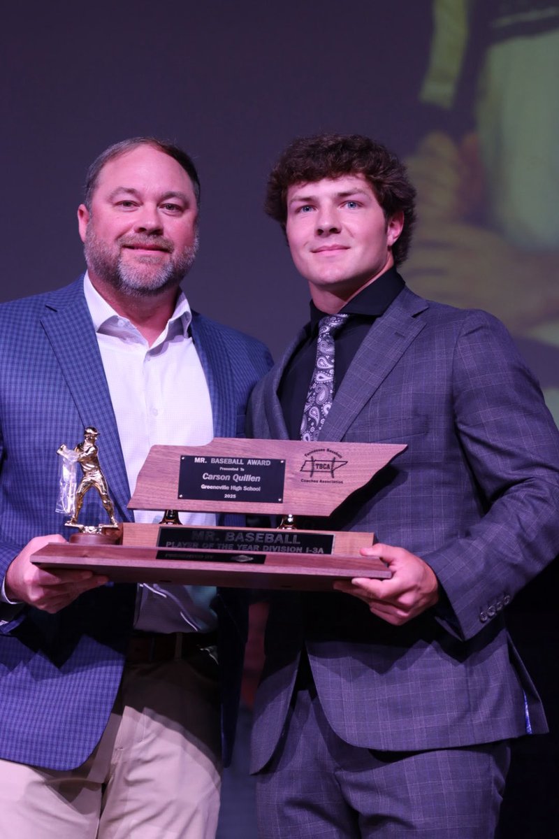 Congratulations to Carson Quillen on winning the Class 3A Mr. Baseball award!!!! THE ❎ MAN!!!💚🏆