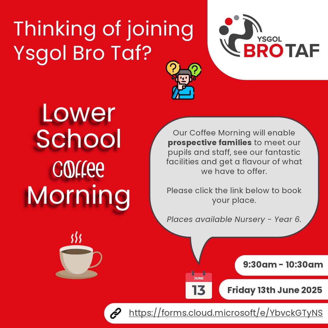 Thinking of joining Bro Taf? We are holding a Coffee Morning for prospective families joining us in September. Details below ⬇️ 
Please share! 🔗 📲