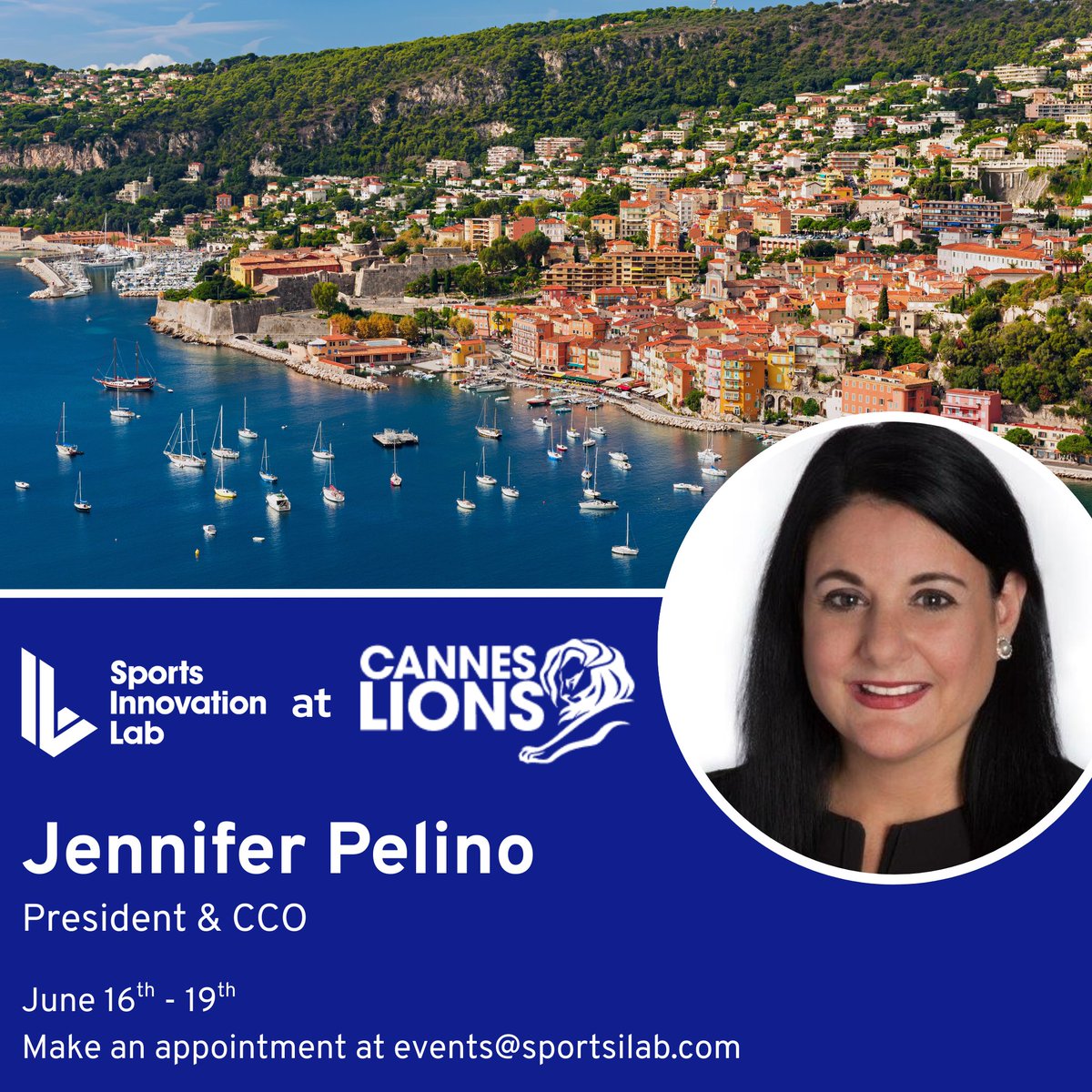 🌟BIG NEWS: Our President &amp; Chief Commercial Officer, Jennifer Pelino, will be attending <a href="/Cannes_Lions/">LIONS | The Home of Creativity</a> from June 16th - 19th. 

📩Reach out to events@sportsilab.com to connect 1:1 with Jennifer or to request invites to our exclusive events:

Learn more: linkedin.com/posts/sports-i…