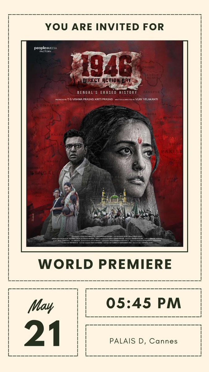 Grateful that my debut film, 1946 Direct Action Day will be screened at the prestigious Cannes Film Festival. 

Seek your blessings and best wishes  🙏