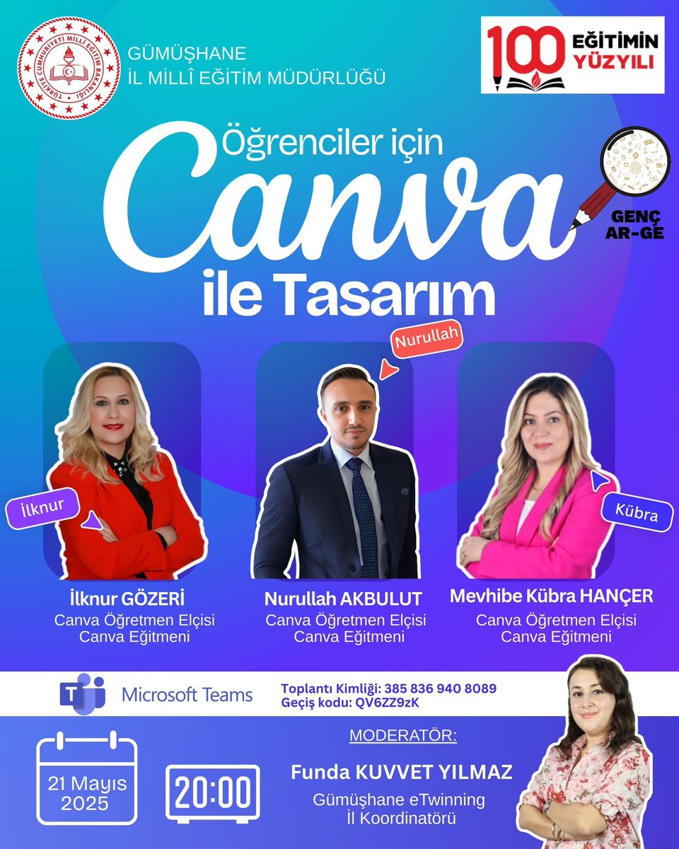 🎨 Canva ile Tasarıma Hazır mısınız?

📢 Gümüşhane İl Millî Eğitim Müdürlüğü olarak “#GençArge” kapsamında öğrencilerimizi dijital tasarım becerileriyle buluşturuyoruz!
<a href="/meb_sgb/">MEB Strateji Geliştirme Başkanlığı</a>
<a href="/gumushanemem/">Gümüşhane İl Millî Eğitim Müdürlüğü</a>

#Canva #EğitiminYüzyılı #GümüşhaneMEM #eTwinning #ÖğrencilerleCanva