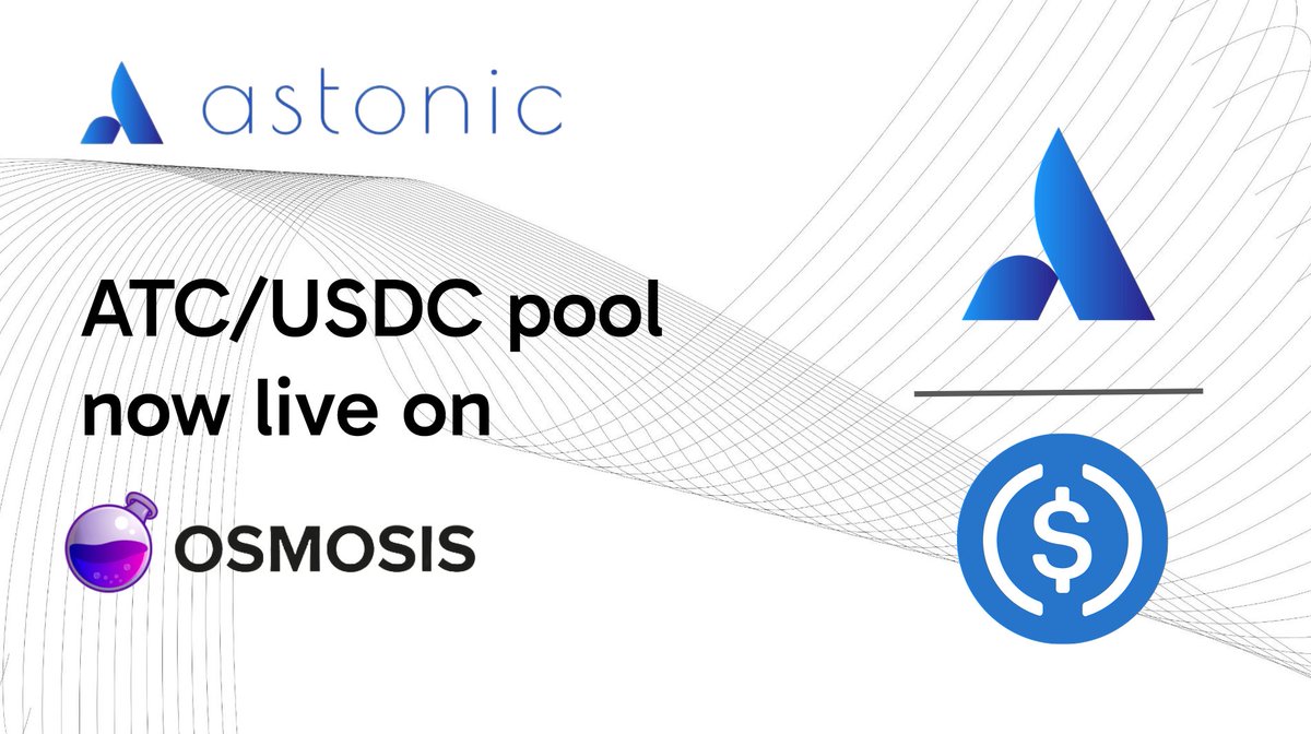 Astonic Protocol (@astonic_xyz) on Twitter photo Astonic ATC is now tradable on <a href="/osmosiszone/">Osmosis 🧪</a> 🧪
You can now trade ATC on the biggest dex in Cosmos!
🔗 app.osmosis.zone/pool/2965
💸Listing price: 0.00023 $USDC
🧦Pair: ATC / USDC
Happy trading, everyone! More listings for the ATC token in the future 📡 Astonic ATC is now tradable on <a href="/osmosiszone/">Osmosis 🧪</a> 🧪
You can now trade ATC on the biggest dex in Cosmos!
🔗 app.osmosis.zone/pool/2965
💸Listing price: 0.00023 $USDC
🧦Pair: ATC / USDC
Happy trading, everyone! More listings for the ATC token in the future 📡