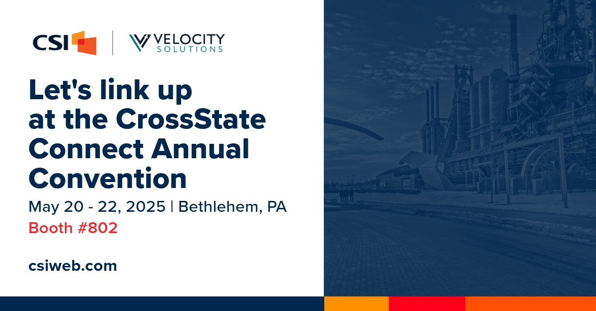 GoMyVelocity's tweet photo. The CSI and Velocity teams are excited to be at the @CrossStateCUA Convention! Connect with us to explore the future of fintech and banking innovation. 📍 Visit Booth #802 to learn how we're accelerating digital transformation and enhancing member experiences. https://t.co/80ODLLmiP2