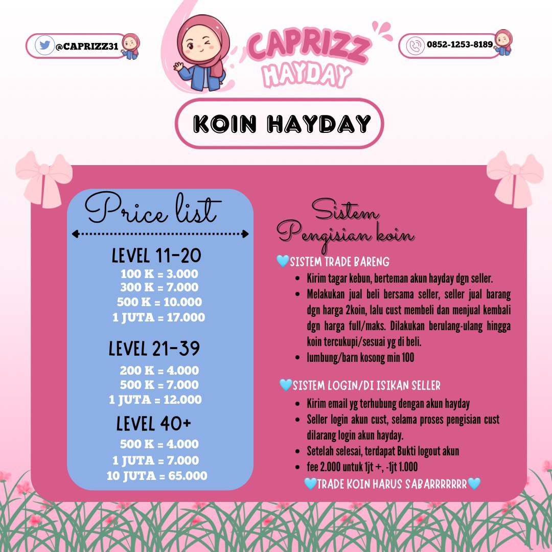CAPRIZZ31's tweet photo. Koin hayday ready via trade yaa, via login ❌❌ gtau kapan open yaa🙏 #zonauang #zonajajan https://t.co/bHBhspNqSs