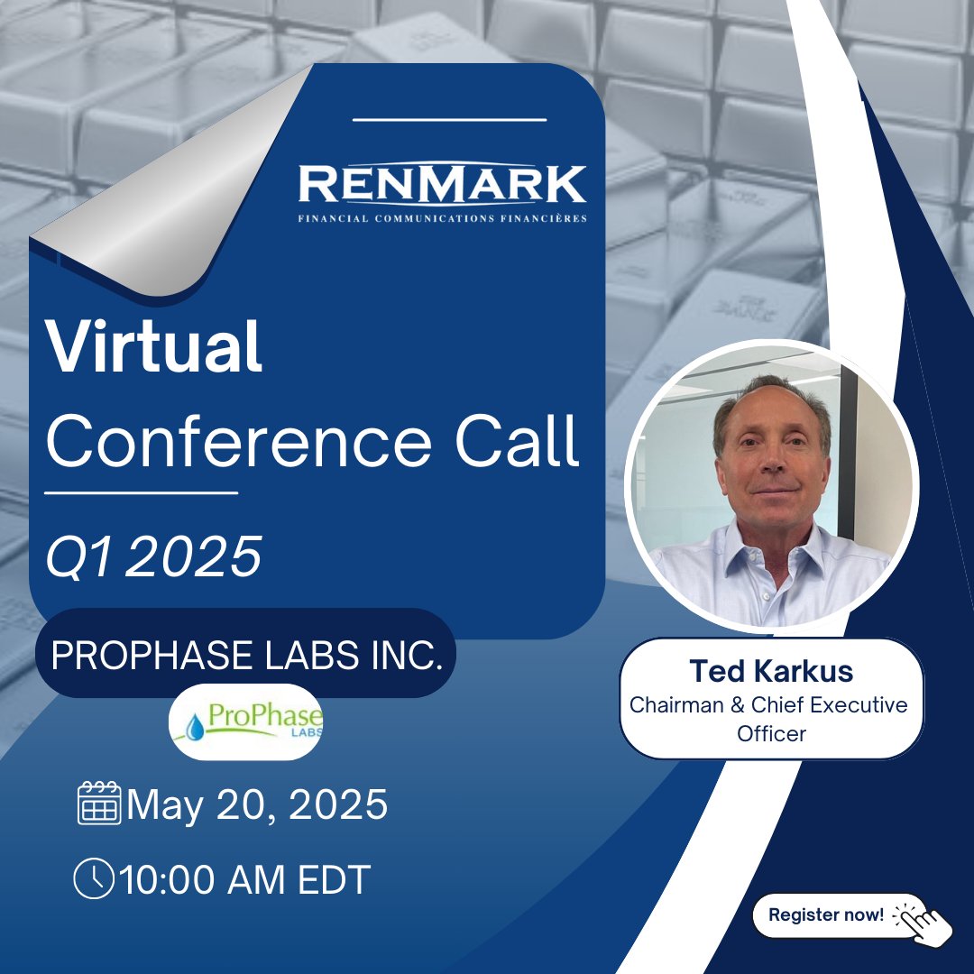 RenmarkMedia's tweet image. 📢 Join Us for ProPhase Labs' Q1 2025 Results Virtual Conference Call!
CEO, Ted Karkus will share key business updates, recent developments, and future initiatives. 

Registration:
ow.ly/pFfR50VU7hN

#PRPH #prophase #biopharma #BiotechInnovation