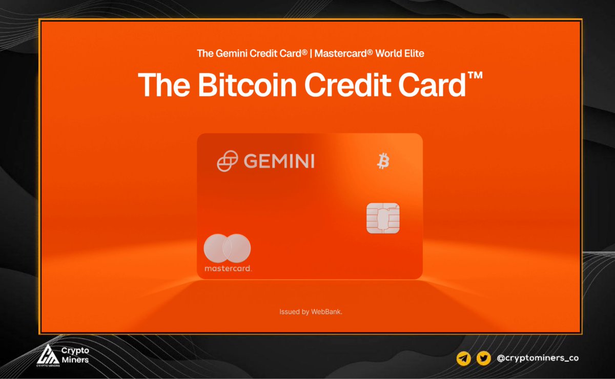 Gemini Launches the Orange Bitcoin Credit Card! @Gemini has unveiled a  striking new version of its Credit Card: the orange #Bitcoin Credit Card,  issued with @Mastercard and now upgraded to the World