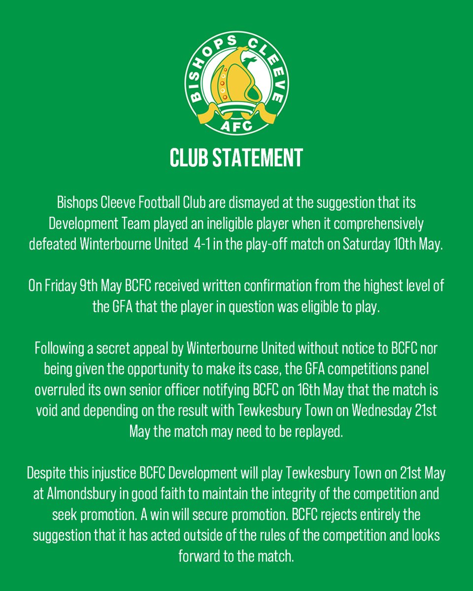 Bishops Cleeve FC (@bishopscleevefc) on Twitter photo Club Statement regarding our <a href="/CleeveDev/">Bishops Cleeve Development</a> Team Club Statement regarding our <a href="/CleeveDev/">Bishops Cleeve Development</a> Team