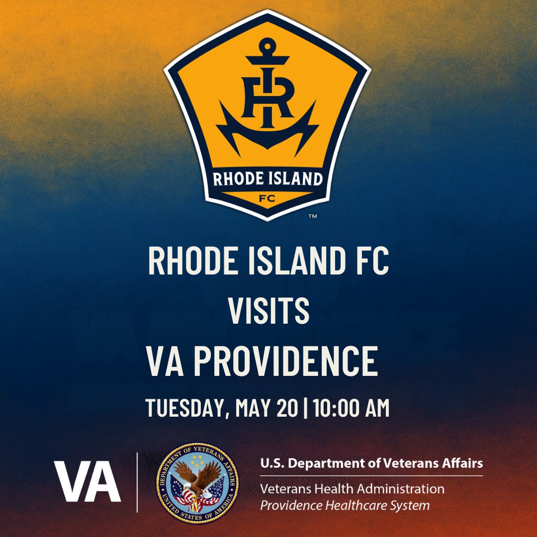 VAProvidence's tweet photo. Join @RhodeIslandFC at VA Providence TODAY at 10 AM to celebrate veterans! 🎉 Email Justyn.Charon@va.gov for game tickets! #VAProvidence #RIFC #MilitaryAppreciation #VeteranStrong #ThankYouForYourService #RhodeIslandSoccer #VeteranOutreach #CentrevilleBankStadium https://t.co/p8ydK4eDxc