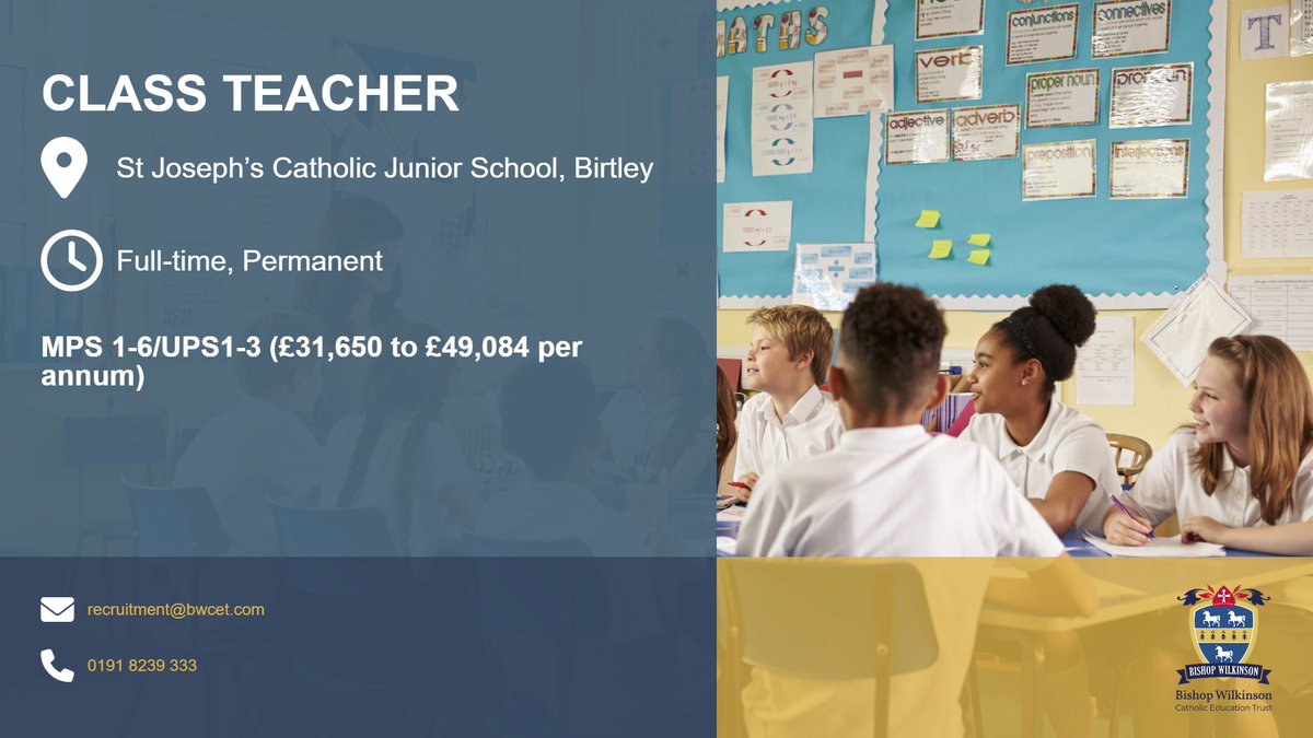 We are looking to appoint someone who is passionate about primary education in a Catholic school and is aspirational for themselves and the pupils whom they teach. 

Apply now - northeastjobs.org.uk/job/Class_Teac…