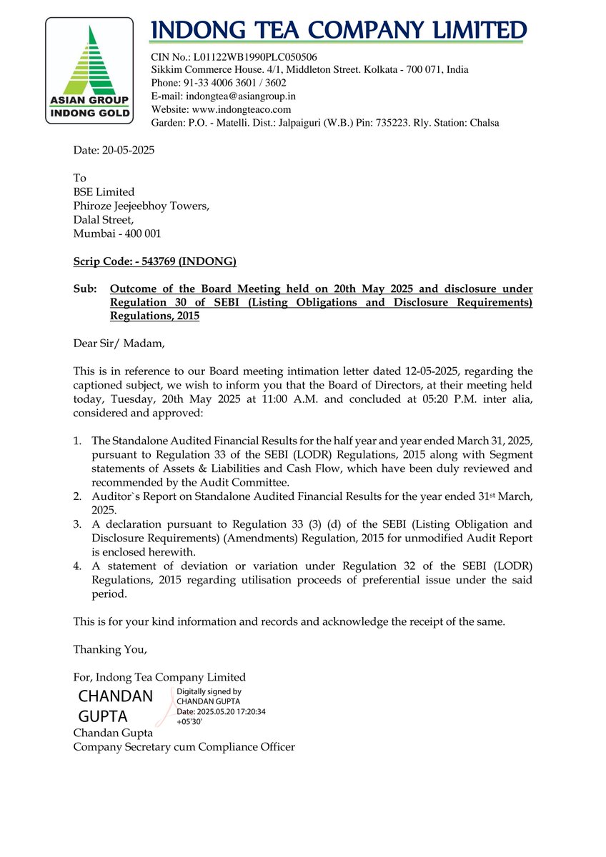 nileshkurhade's tweet photo. ๐ Indong Tea Company Ltd informed the exchange about its approval for the financial results for the period ended March 31, 2025. #SME #INDONG ๐๐งพ https://t.co/JwiQdghZyj