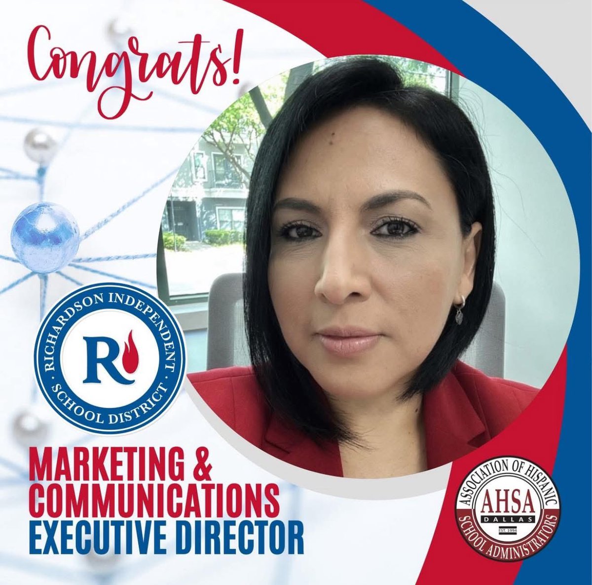 Felicidades, Sandra Verduzco, on being named Executive Director of Marketing and Communications in Richardson ISD. We are extremely proud of all your achievements. The RISD community is lucky to have you. #latinaonfire🔥