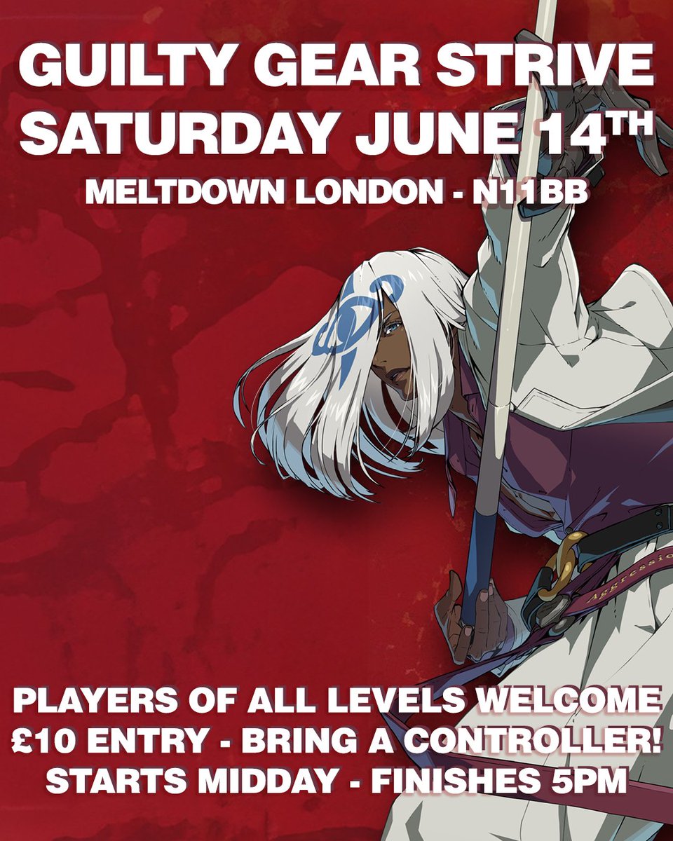 Our next Guilty Gear Strive event will be the 14th of June! We'll be opening doors at midday and wrapping up the bracket at 5PM or so! £10 cash entry, bring a controller, hosted at <a href="/MeltdownLondon/">Meltdown London</a>! See you there!