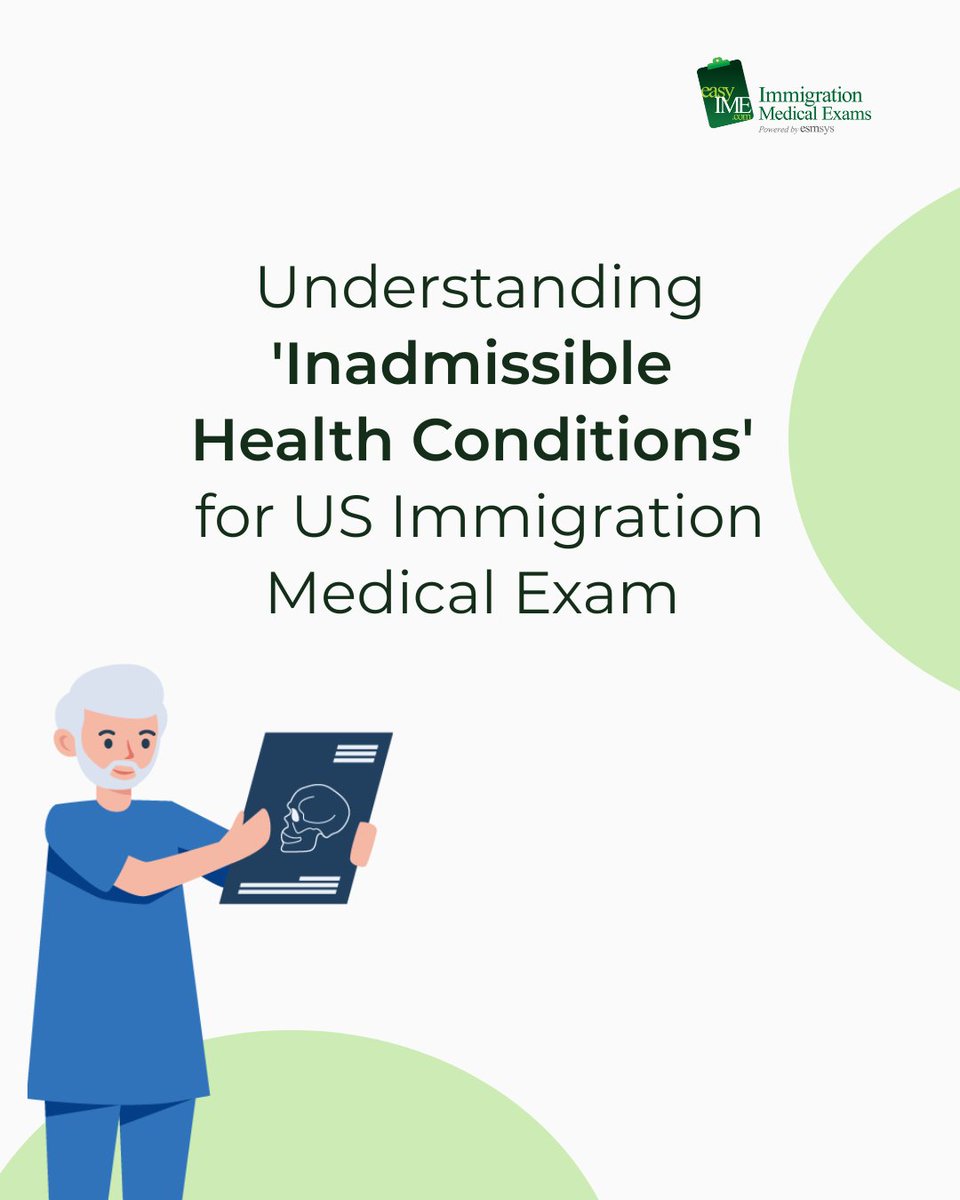 easyIME's tweet image. Comprehending the criteria for inadmissible health conditions is vital for Green Card applicants.
Contact us to find certified physicians near you.
#InadmissibleConditions #USImmigrationLaw #GreenCardEligibility #I693Assessment #easyIMEClarity