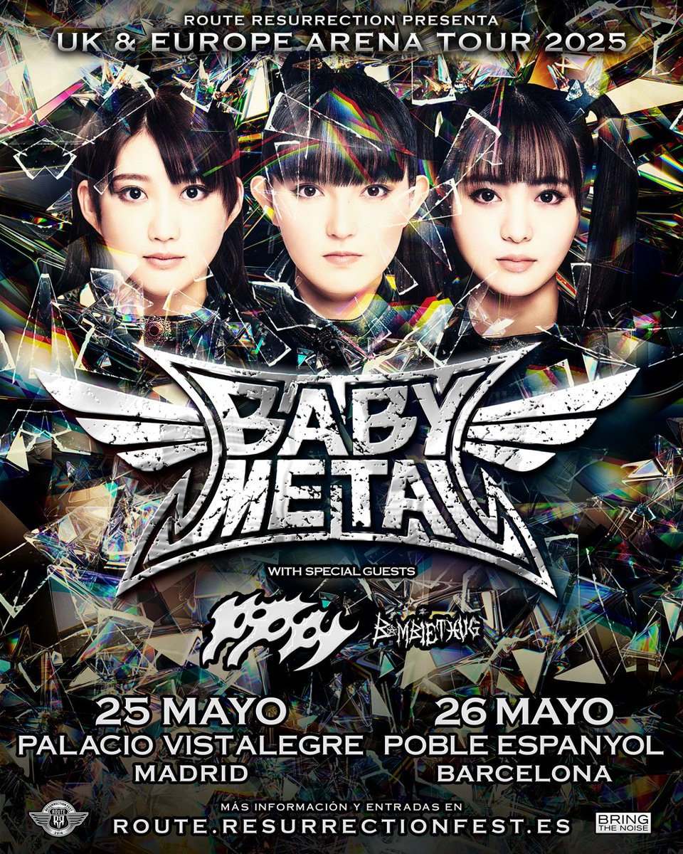 ResurrectionESP's tweet photo. HORARIOS BABYMETAL

MADRID
17:30 h Acceso VIP
18:30 h Apertura de puertas
19:30 – 20:00 h Bambie Thug
20:20 – 20:50 h Poppy
21:20 – 22:35 h BABYMETAL
BARCELONA
18:00 h Acceso VIP
19:00 h Apertura de puertas
19:55-20:25 h Bambie Thug
20:45-21:15 h Poppy
21:45-23:00 h BABYMETAL

¡Últimas entradas! 
https://t.co/kMu9PmGh8x