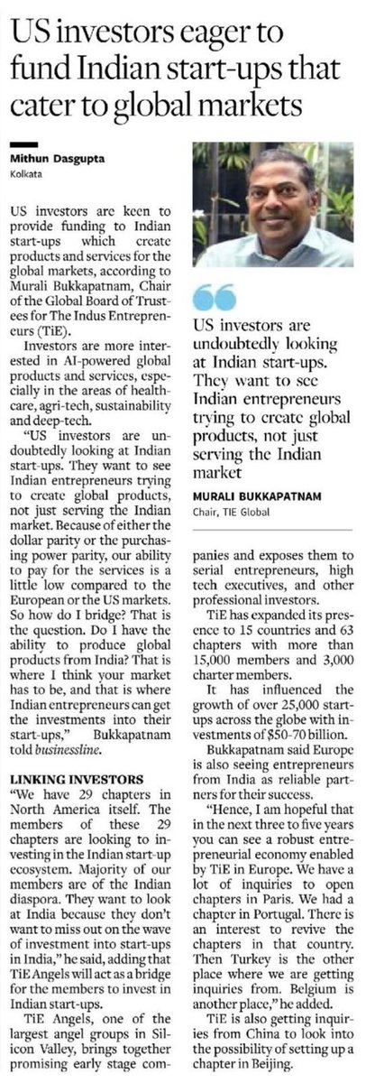 bukkapa's tweet photo. "Global mindset, local roots."

This isn’t just a slogan. It’s the defining mantra of a new generation of Indian entrepreneurs.

After an energizing visit to the U.S. and a series of powerful conversations with investors and founders, one insight stood out clearly: 

𝗜𝗻𝗱𝗶𝗮𝗻 𝗲𝗻𝘁𝗿𝗲𝗽𝗿𝗲𝗻𝗲𝘂𝗿𝘀 𝗮𝗿𝗲 𝗯𝗲𝗶𝗻𝗴 𝗿𝗲𝗰𝗼𝗴𝗻𝗶𝘇𝗲𝗱 𝗻𝗼𝘁 𝗷𝘂𝘀𝘁 𝗳𝗼𝗿 𝘁𝗵𝗲𝗶𝗿 𝗴𝗿𝗶𝘁 𝗮𝗻𝗱 𝗶𝗻𝗻𝗼𝘃𝗮𝘁𝗶𝗼𝗻, 𝗯𝘂𝘁 𝗳𝗼𝗿 𝘀𝗼𝗹𝘃𝗶𝗻𝗴 𝗴𝗹𝗼𝗯𝗮𝗹 𝗽𝗿𝗼𝗯𝗹𝗲𝗺𝘀 𝘄𝗶𝘁𝗵 𝗹𝗼𝗰𝗮𝗹 𝗶𝗻𝘀𝗶𝗴𝗵𝘁.

Whether it’s breakthroughs in AI, inclusive healthcare, sustainable agri-tech, or climate innovation, startups from India are showing that relevance at home can translate into resonance worldwide. 

Investors are no longer asking, “Can this scale globally?” They’re saying, “How fast can we help you get there?”

@TiEGlobal is proud to stand beside these visionaries, mentoring, connecting, and championing entrepreneurs who are turning local ambition into global impact.

 Read more in the feature below:

#mBuilds #TiEGlobal #GlobalFromDayOne