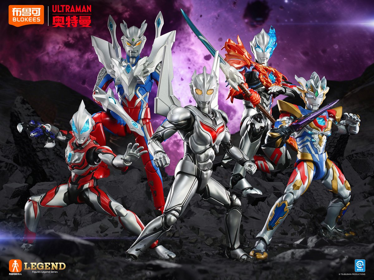 布鲁可Blokees LEGEND EDITIONのウルトラマン5人を並べた画像 可動と