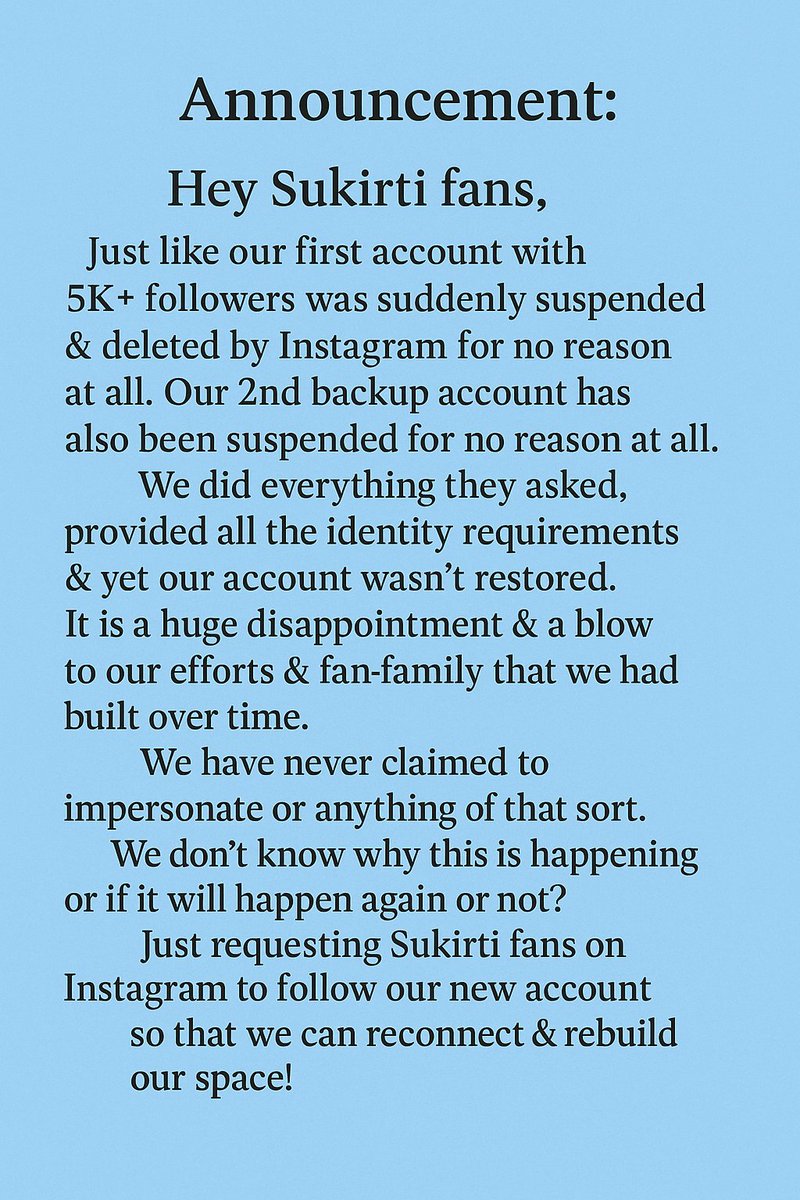 SukirtiNews's tweet photo. PS: Please follow our new account @/allthingsbrightandsukirti on Instagram 🥺🥹 https://t.co/w4UsTPpynI