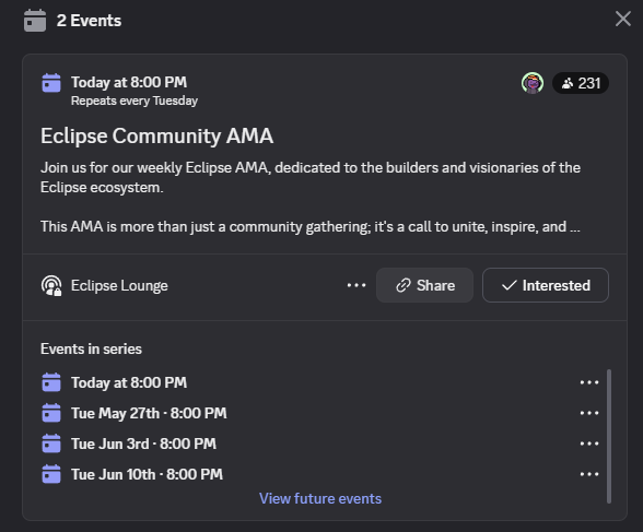 tuspezko's tweet photo. GSVM! Finally another exciting AMA on the Eclipse Discord is happening today! Our AMAs are not just a news roundup, they are like the most interesting conversations around the campfire, when we laugh together, tell stories together, and much more! 💚🌑 https://t.co/HnXIKIrYZh
