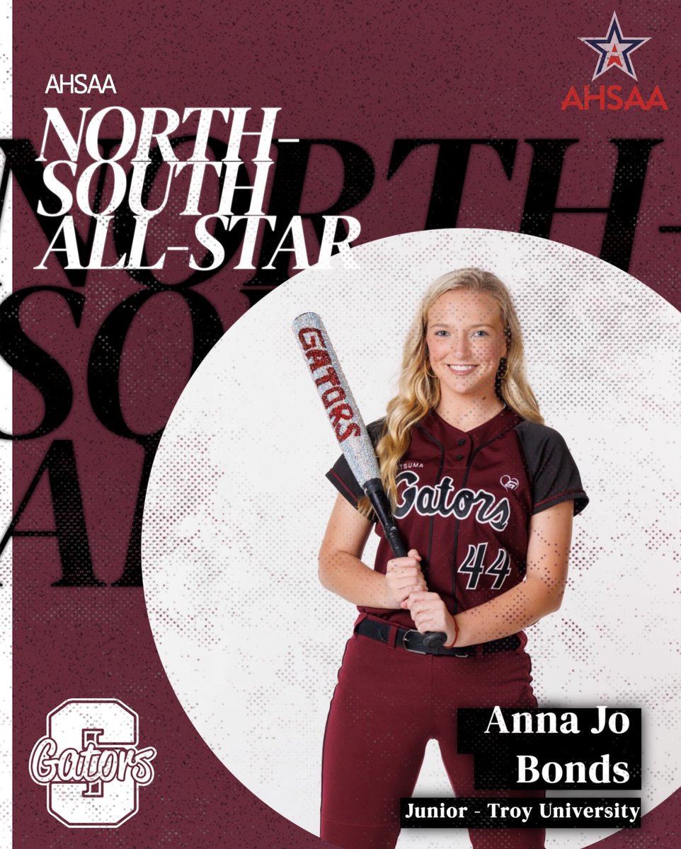 Satsuma Softball (@sumasoftball) on Twitter photo ALL STAR ⭐️
Congratulations to our own Anna Jo Bonds for being selected to the South All-Star team! The North-South game will take place in Montgomery on July 23rd. A huge honor! #GOGATORS 🐊 <a href="/anna_bonds844/">Anna Jo Bonds</a> ALL STAR ⭐️
Congratulations to our own Anna Jo Bonds for being selected to the South All-Star team! The North-South game will take place in Montgomery on July 23rd. A huge honor! #GOGATORS 🐊 <a href="/anna_bonds844/">Anna Jo Bonds</a>