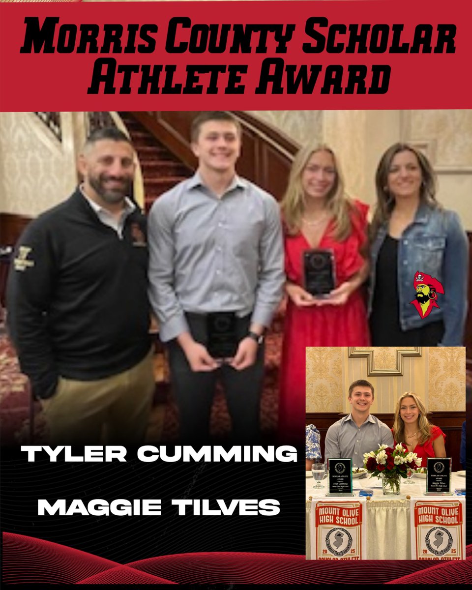 Congratulations, Maggie and Tyler, on receiving the Morris County Scholar-Athlete Award. 
Mount Olive is lucky and proud that you are a #MarauderForLife!  Thank you, Coach Barchetto and Coach Bolen, for being exceptional mentors in their journey!