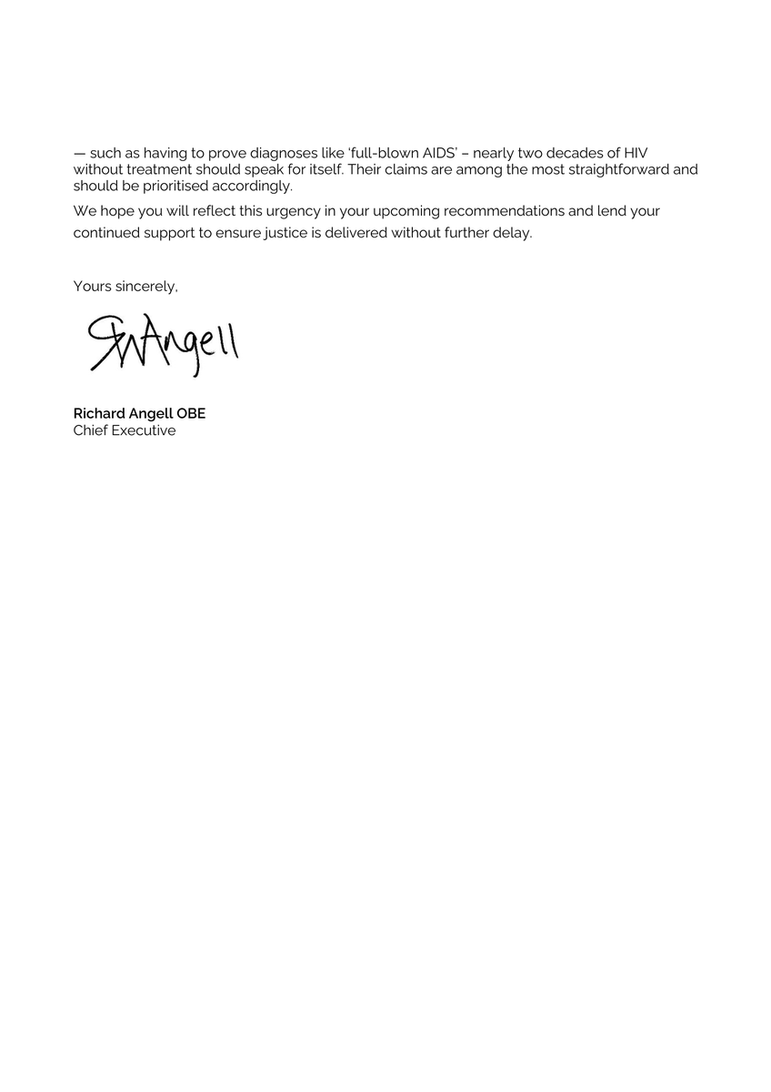 Terrence Higgins Trust (@thtorguk) on Twitter photo A year on from Infected Blood Inquiry report, those who contracted HIV face a compensation lottery
Our Chief Executive, <a href="/RichardAngell/">Richard Angell 🇺🇦</a>, has written to Sir Brian Langstaff, who chaired the inquiry, urging immediate action to rectify this injustice
tht.org.uk/news/year-infe… A year on from Infected Blood Inquiry report, those who contracted HIV face a compensation lottery
Our Chief Executive, <a href="/RichardAngell/">Richard Angell 🇺🇦</a>, has written to Sir Brian Langstaff, who chaired the inquiry, urging immediate action to rectify this injustice
tht.org.uk/news/year-infe…