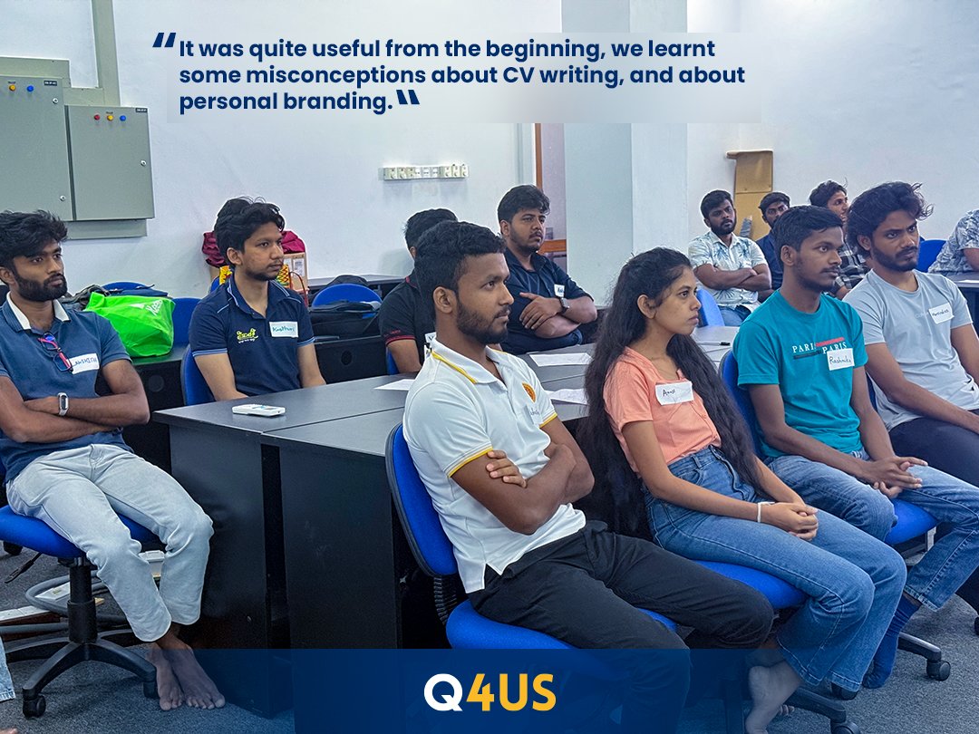 Q4USdev's tweet photo. Q4US and Search Worldwide conducted a two-day workshop for the students of the Department of Statistics and Computer Science, University of Peradeniya, covering CV writing, interview skills, and personal branding. https://t.co/ElR7T2ViJc